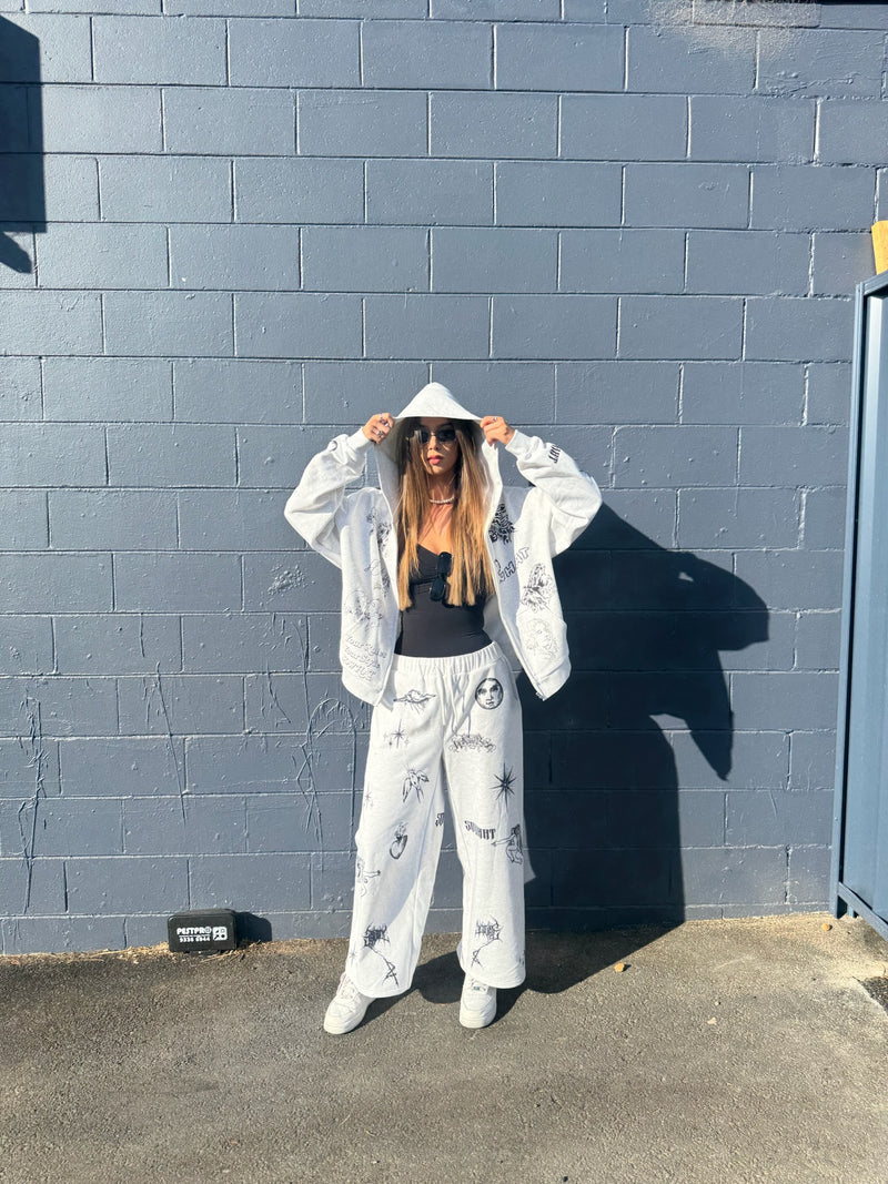 Full-frame digital printing large straight-leg sweatpants