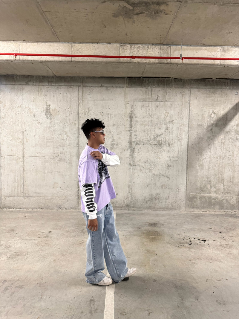 "Po Shi Zhi Ming" faux two-piece T-shirt