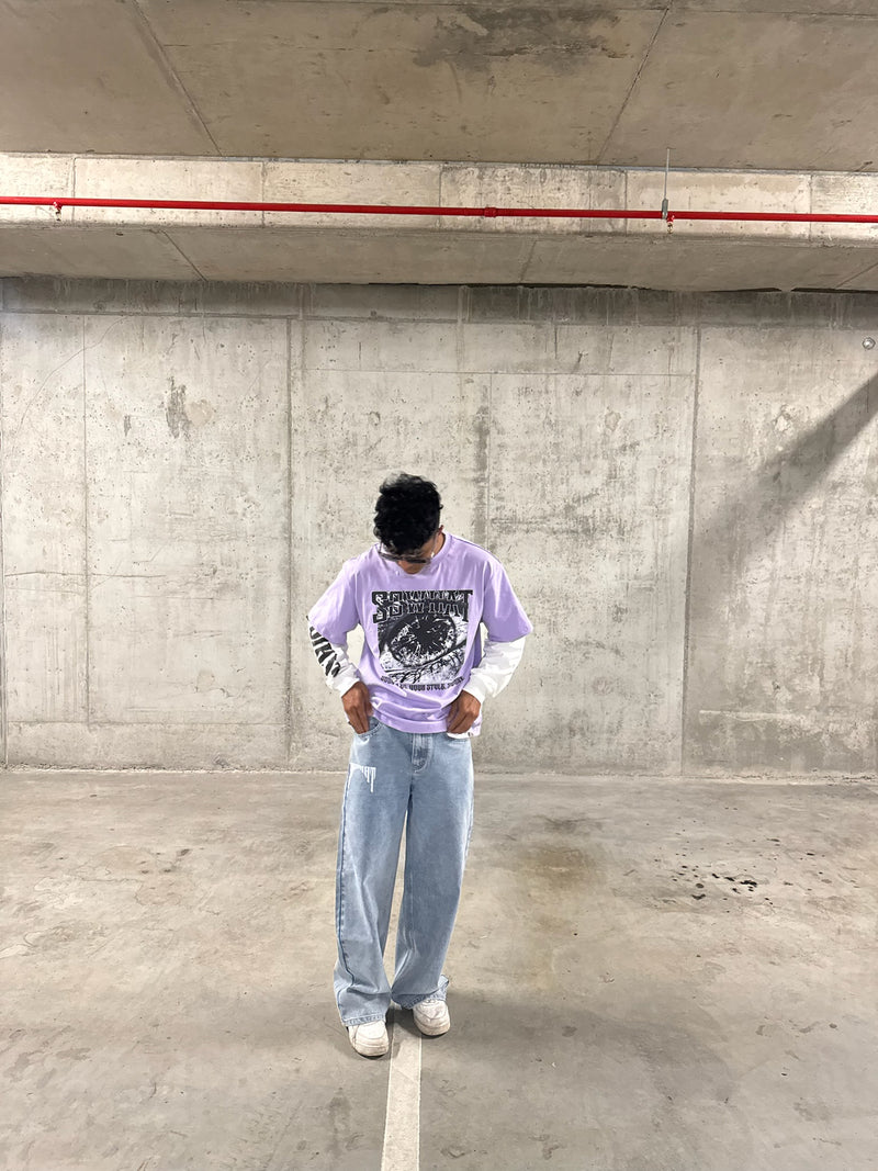 "Po Shi Zhi Ming" faux two-piece T-shirt